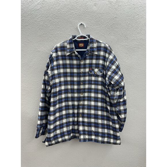 Lee Mens Shacket Jacket Size XL Blue Plaid Flannel Button Up Quilted Lined VTG - Picture 1 of 12